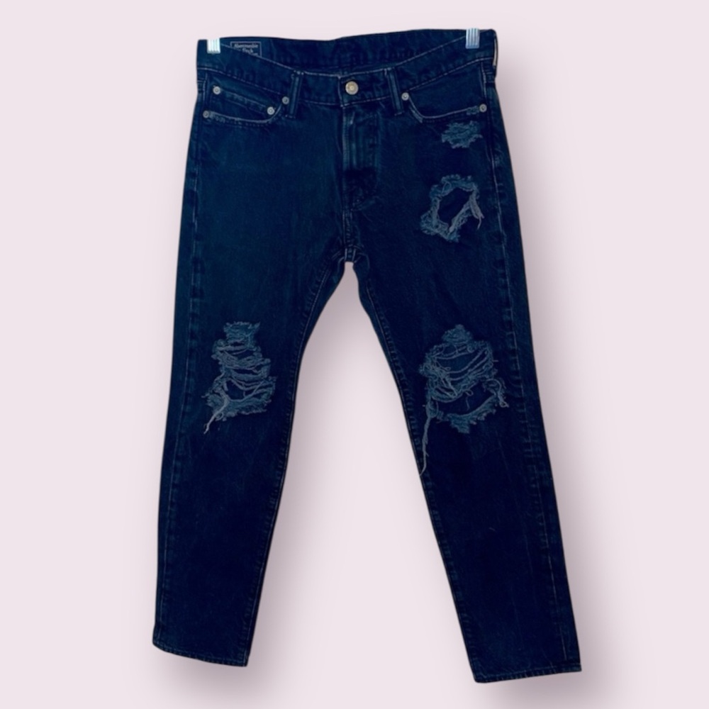 Abercrombie & Fitch Langdon Skinny Jeans Black Distressed With Holes Size 30